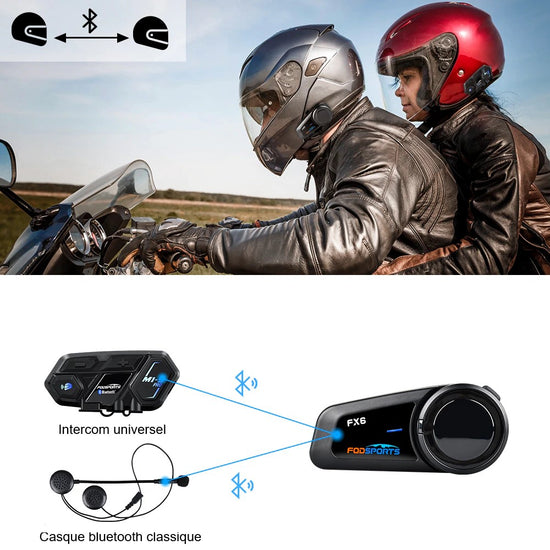 FX6 Kit bluetooth Intercom duo pour casque intégral de moto main libre