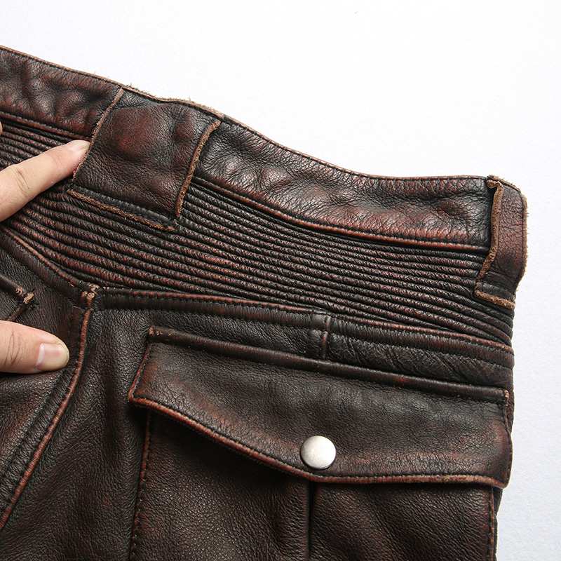 Pantalon Moto En Cuir De Vachette Véritable - Fait Main Pour Homme, Coupe Classique, Poches Latérales Et Arrière - 9
