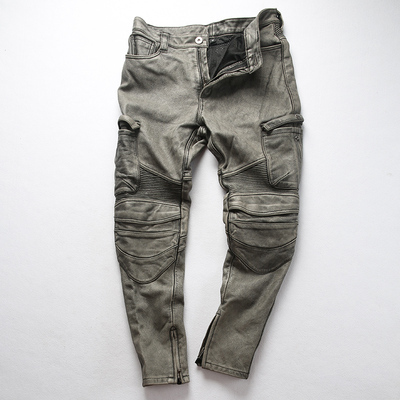 Pantalon De Motard En Cuir De Buffle Avec Lacets - Noir - Taille L - Style Ajusté