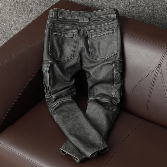 Pantalon de Moto Vintage en Cuir pour Homme