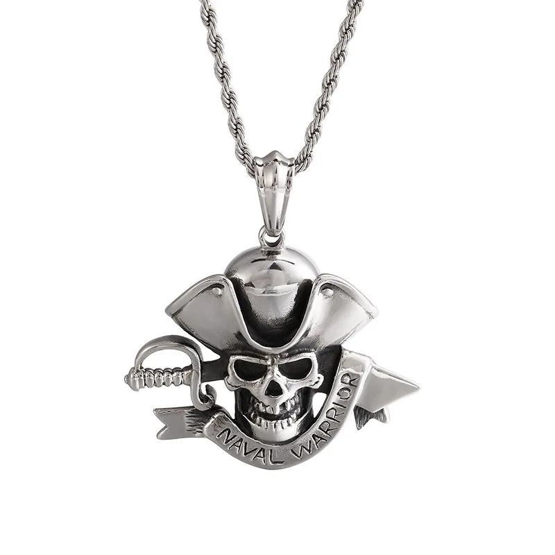 Pendentif moto Naval Warrior en acier inoxydable avec chaîne torsadée