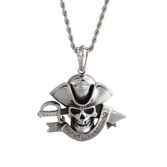 Pendentif moto Naval Warrior en acier inoxydable avec chaîne torsadée