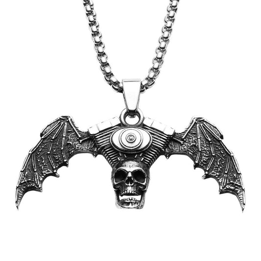 Pendentif biker V-Twin skull en acier inoxydable avec crâne ailé