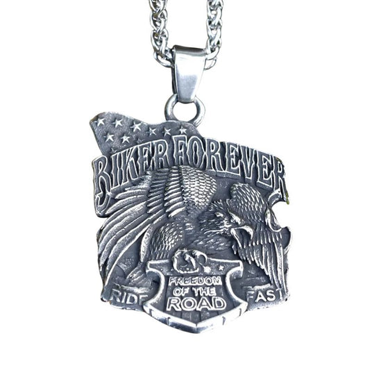 Pendentif motard Biker Forever avec aigle et drapeau américain