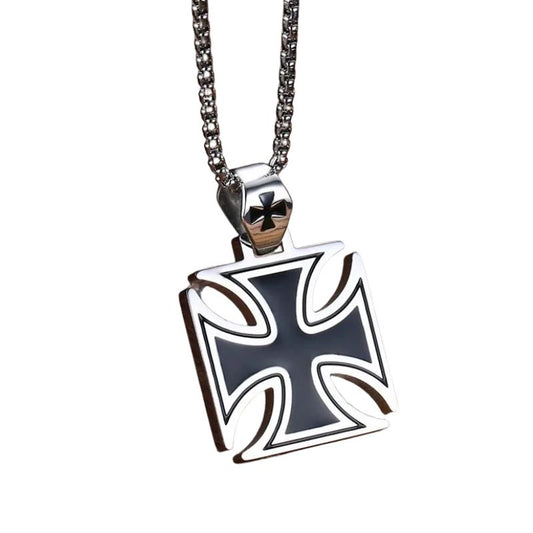 Pendentif moto croix chopper noir et argent en alliage de zinc