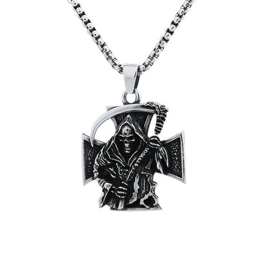Pendentif moto Faucheuse en acier inoxydable 316L avec chaîne