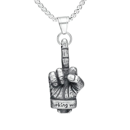 Pendentif motard main rebelle en acier inoxydable 316L