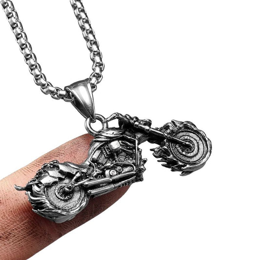 Pendentif moto Ghost Rider en acier inoxydable argenté pour homme