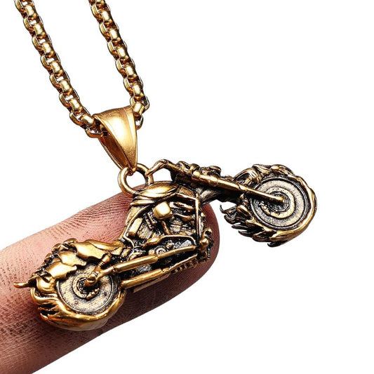 Pendentif-moto-ghost-rider-doree-acier-inoxydable