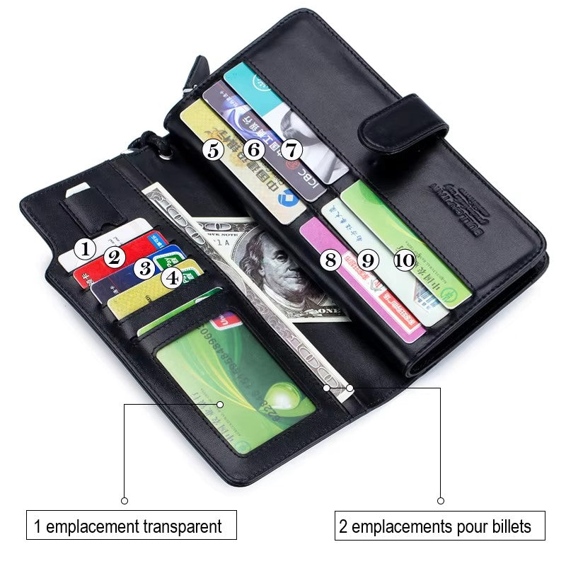 Portefeuille Homme LORZOR Avec Porte-carte RFID - Cuir Véritable, Fin Et Grande Capacité - 10