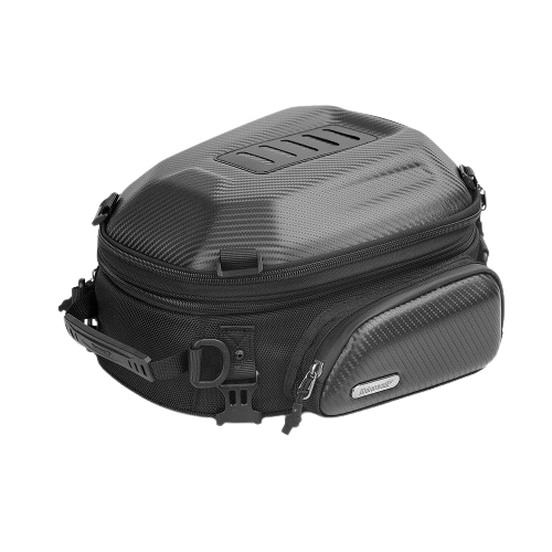 Sacoche moto 2 en 1 carbone extensible 12 à 18L, design compact avec poches latérales pratiques