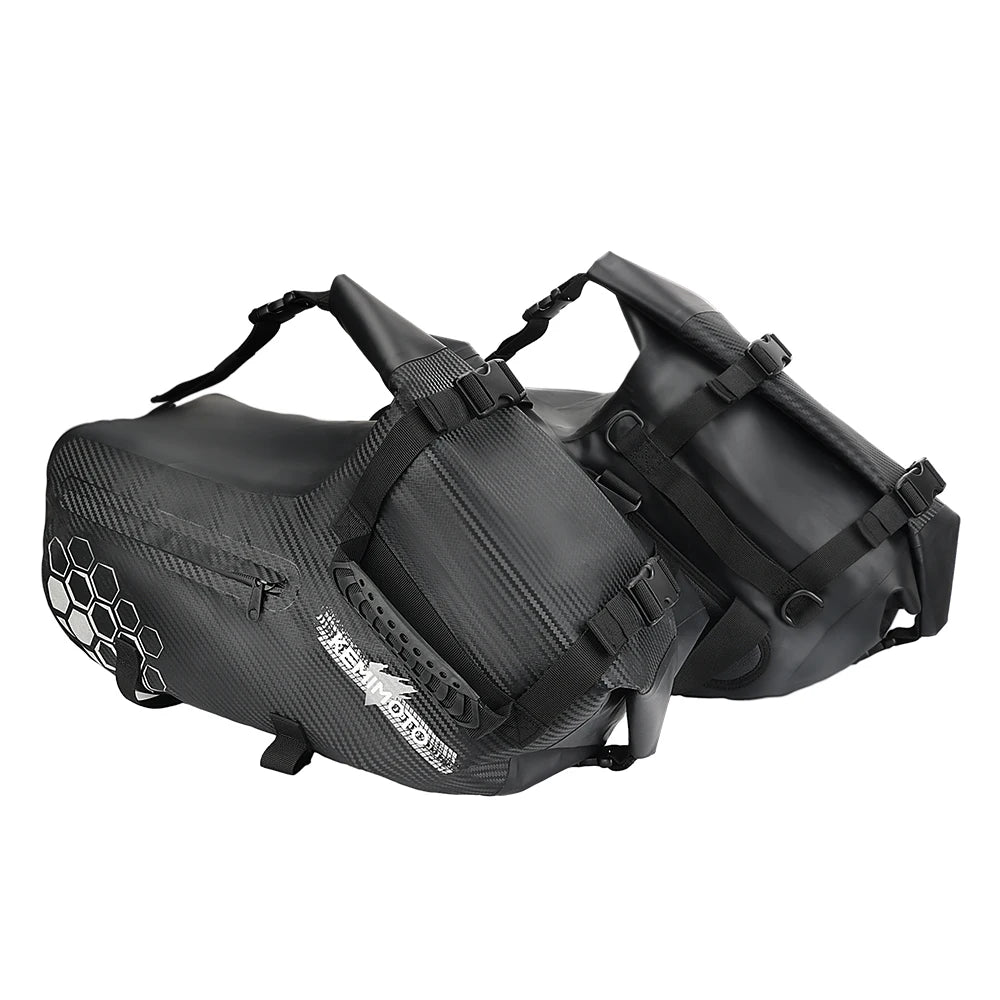 Sacoche cavalière moto en cuir noir 28L, étanche, parfaite pour custom et cruiser