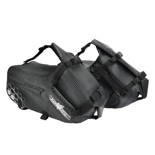 Sacoche cavalière moto en cuir noir 28L, étanche, parfaite pour custom et cruiser