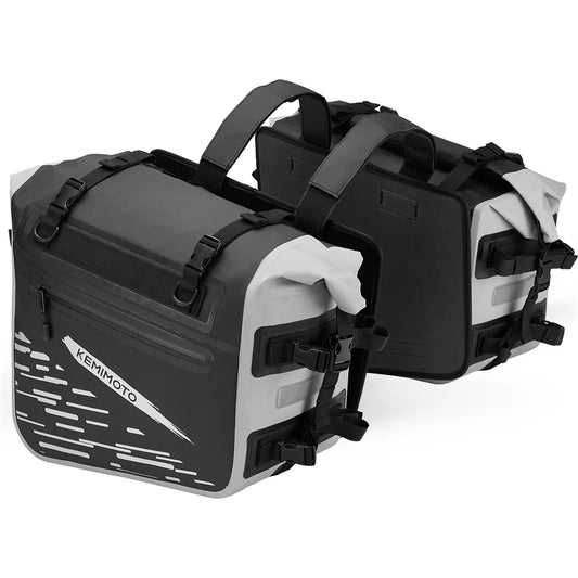 Sacoches cavalières moto étanches 35L Kemimoto noir et gris, bagagerie latérale en PVC pour motards aventuriers
