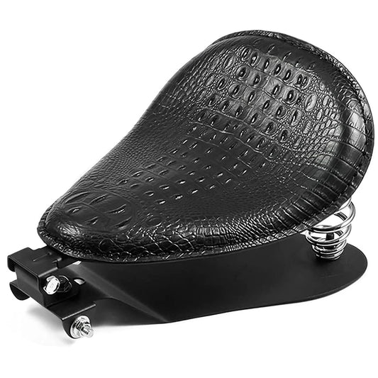 Selle moto noire imitation cuir crocodile avec ressorts, pour un look audacieux et original