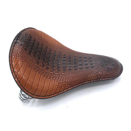 Selle de moto bobber marron effet cuir crocodile avec ressorts confort