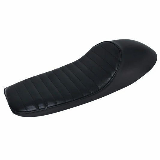 Selle moto noire type café racer avec coque arrière et assise rainurée, compatible Honda et motos vintage