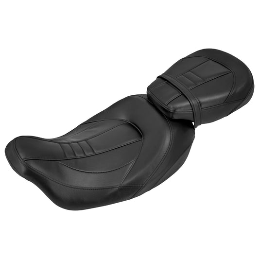 Selle moto Harley Davidson noire avec assise confort pour pilote et passager, design touring ergonomique