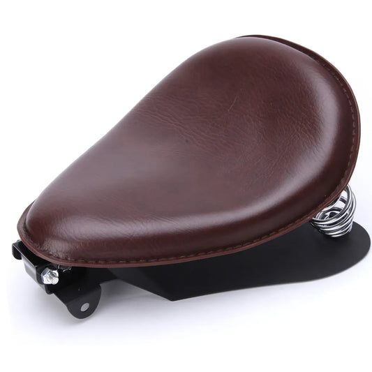 Selle solo moto en cuir marron lisse, avec ressorts amortisseurs pour un confort classique