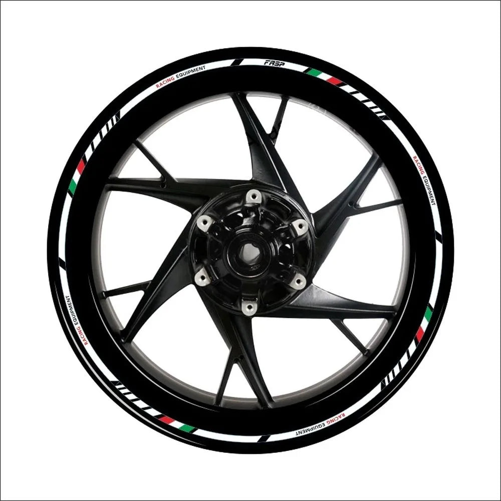 Stickers jante moto noir avec liseret tricolore italien et marquage racing