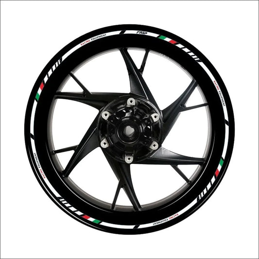 Stickers jante moto noir avec liseret tricolore italien et marquage racing