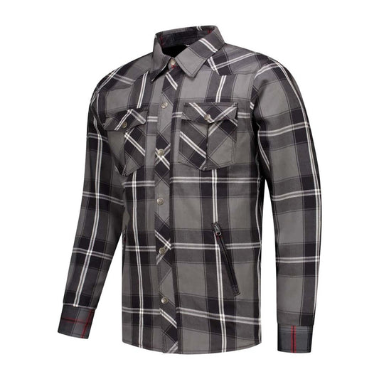 Surchemise moto kevlar homologuée CE homme style urbain carreaux noir gris