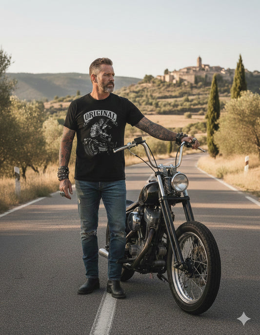T-shirt de Moto - Original skull Noir