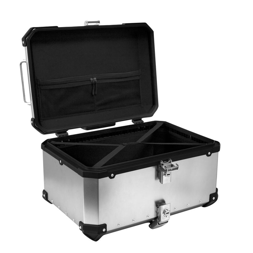 NCONCO Topcase Moto 55L Aluminium - Bagage Étanché IP68 Avec Serrure Sécurité, Coussin Et Kit Montage - Noir/Argent
