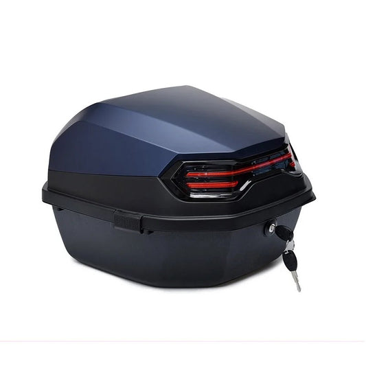 Top case moto 30L bleu marine mat avec feux arrière modernes