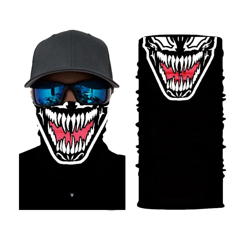 Tour de cou moto Dark Venom noir avec design dentition agressive