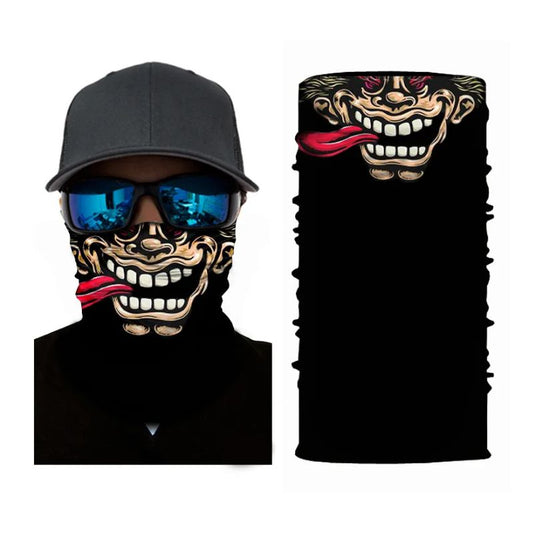 Tour de cou moto Happy Squelette noir avec design crâne et langue rouge