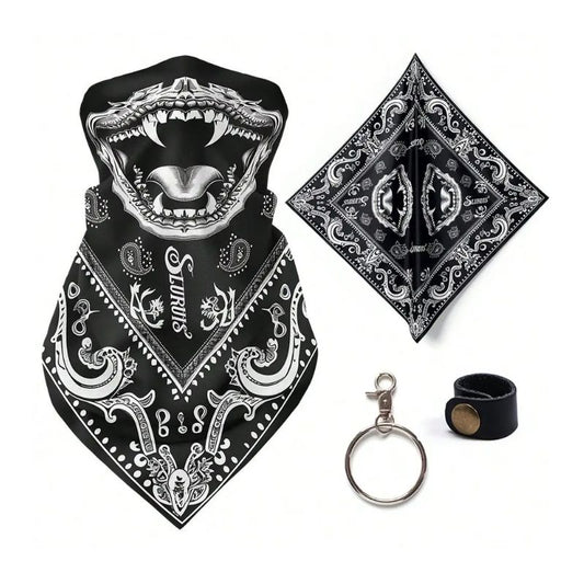 Tour de cou moto serpent noir coupe-vent avec porte-clé et attache cuir