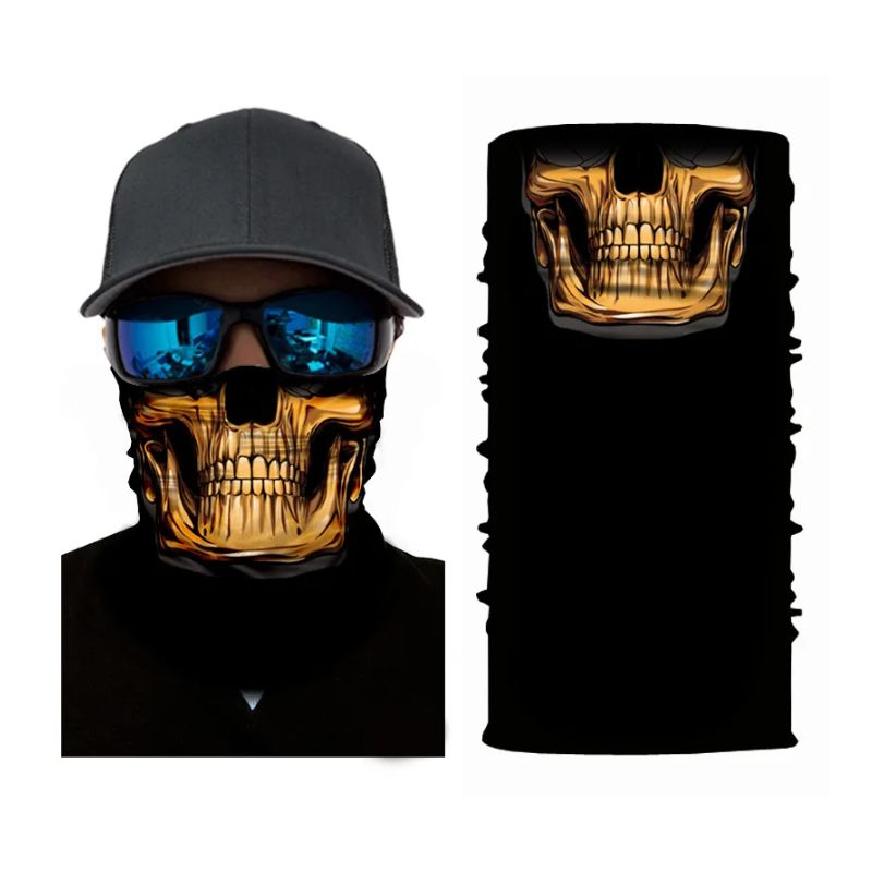 Tour de cou moto tête de mort jaune design agressif pour motards