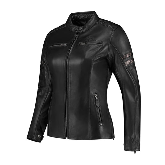 Veste cuir moto femme Joyce V2 noire avec protections CE et doublure amovible