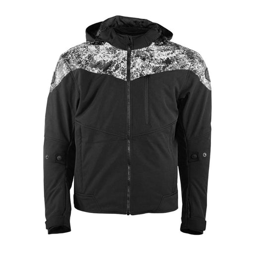 Veste de motard softshell noir avec capuche et détails réfléchissants Rusty Stitches
