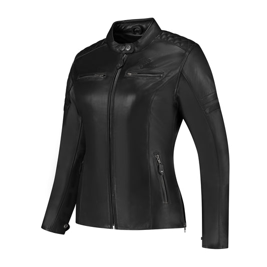 Veste en cuir femme moto homologuée CE AA protections