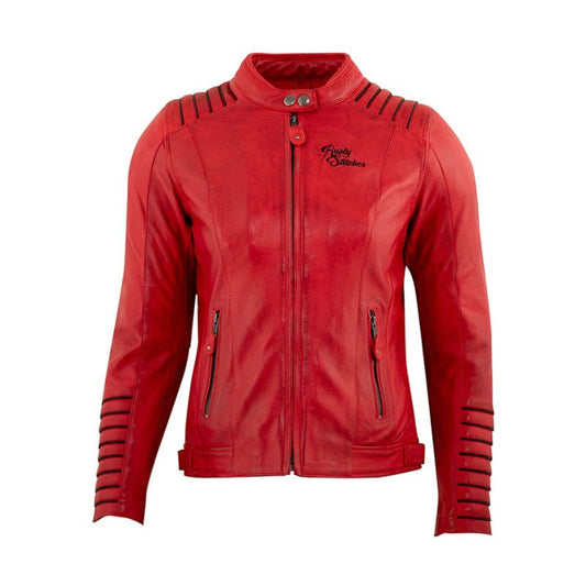 Veste en cuir moto femme rouge homologuée CE avec protections