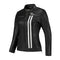 Veste en cuir pour moto femme noire rétro avec bandes blanches