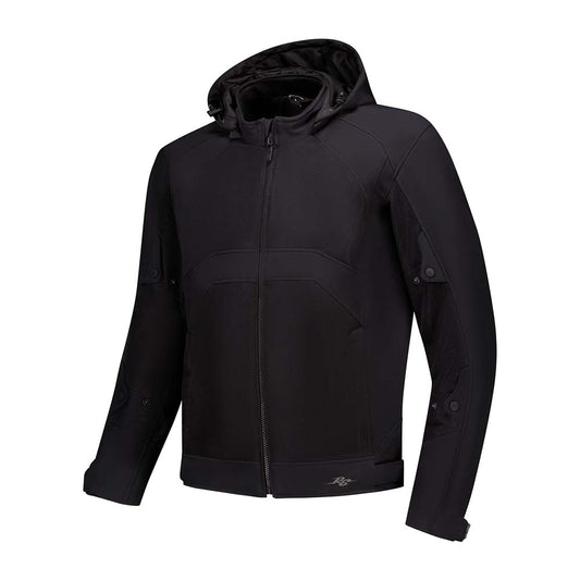Veste été moto homme softshell mesh noir avec capuche amovible homologuée CE
