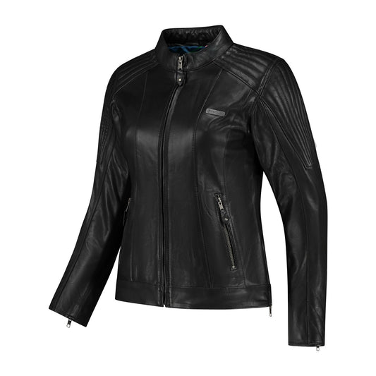 Veste moto femme cuir noir homologuée CE avec protections