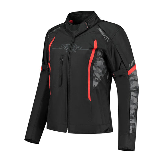 Veste moto femme Rusty Stitches Ashley noire avec détails rouges