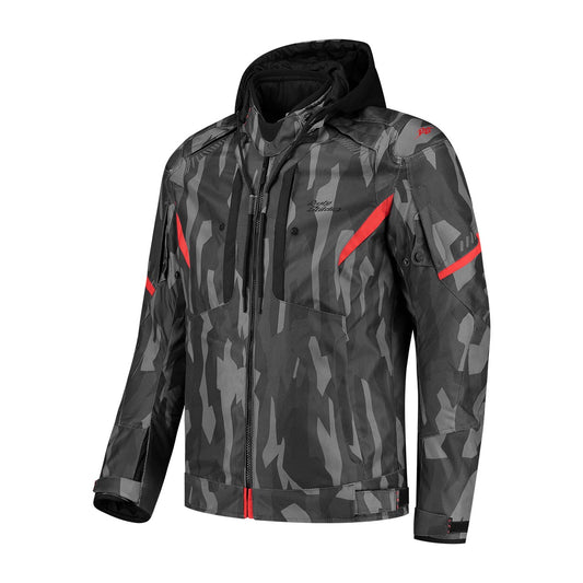 Veste moto homme camouflage imperméable homologuée CE AA avec capuche amovible
