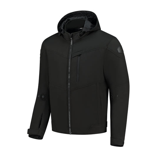 Veste moto à capuche softshell noire avec protections CE Rusty Stitche