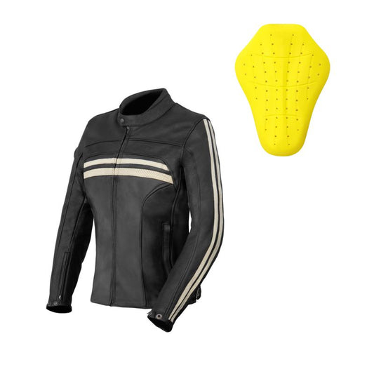 Giacca da motociclista in pelle da donna - strisce beige Enfield