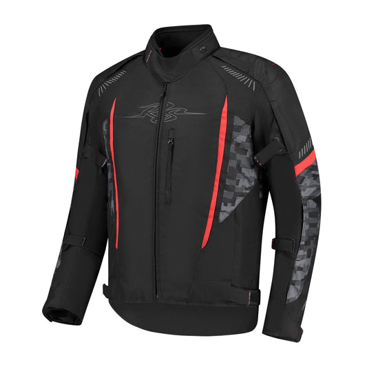 Veste moto homologué CE AA Rusty Stitches Pete textile noir rouge imperméable respirante