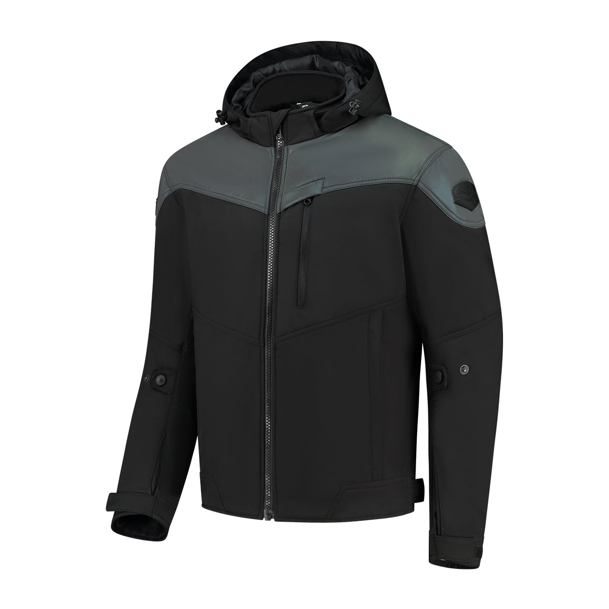 Veste moto légère softshell noire avec capuche et protections CE Rusty Stitches