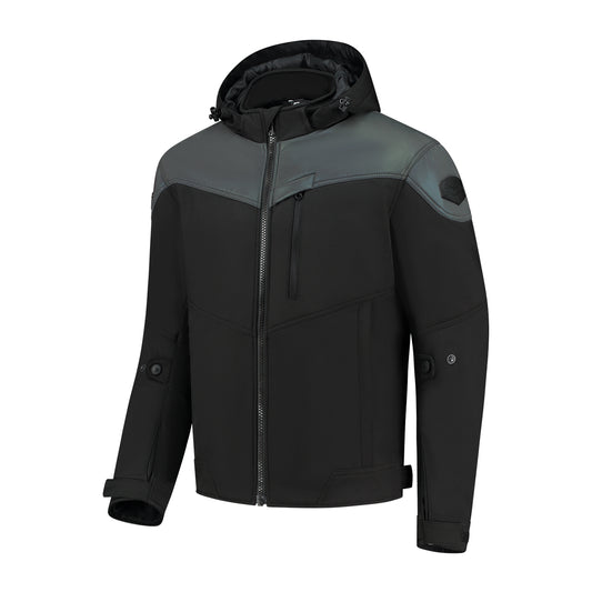 Veste moto légère softshell noire avec capuche et protections CE Rusty Stitches
