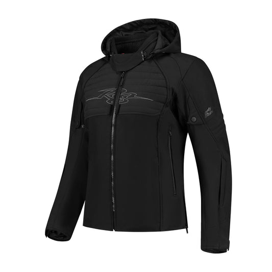 Veste moto pour femme noire imperméable respirante avec capuche amovible
