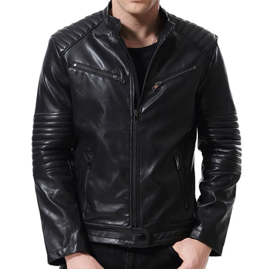 Veste en simili cuir noir pour homme biker