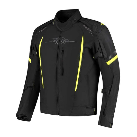 Veste style motard CE AA Rusty Stitches Pete noir jaune imperméable respirante